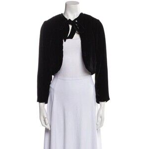 Reformation Black Velvet Cropped Bolero Jacket Open Front Whimsigoth Sz XS